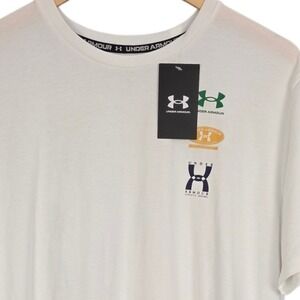 Under Armour T-Shirt Mens Medium White Evol Logo Loose Fit Short Sleeve Tee NWT